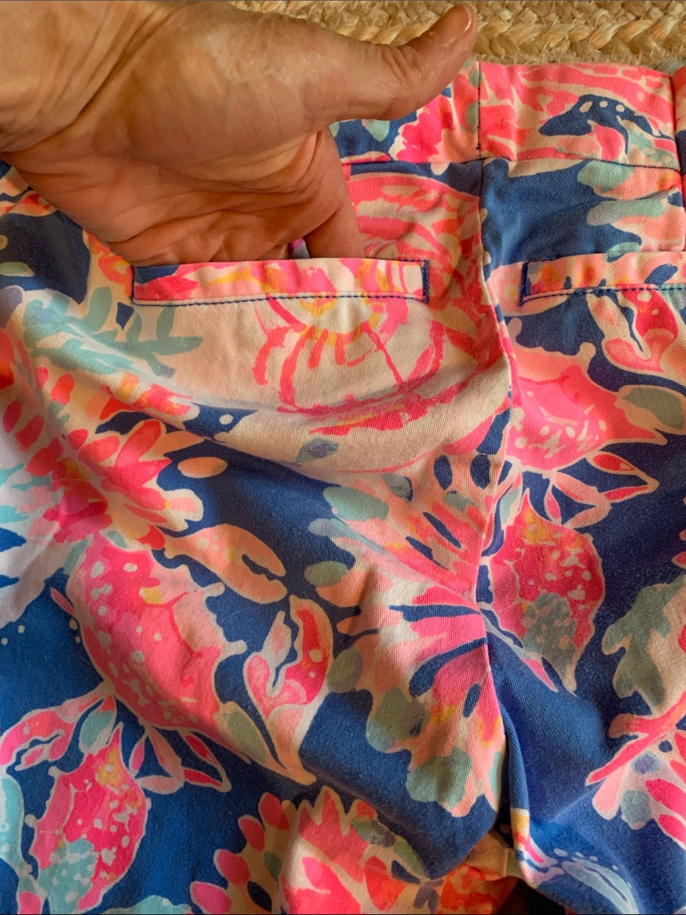 Lilly Pulitzer Sadie Pink, Navy & Cream Floral Ankle Length Cotton Blend Pants - Picture 7 of 13